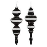 Vickerman 14" Black / White Candy Glitter Finial Ornament (2 pack)