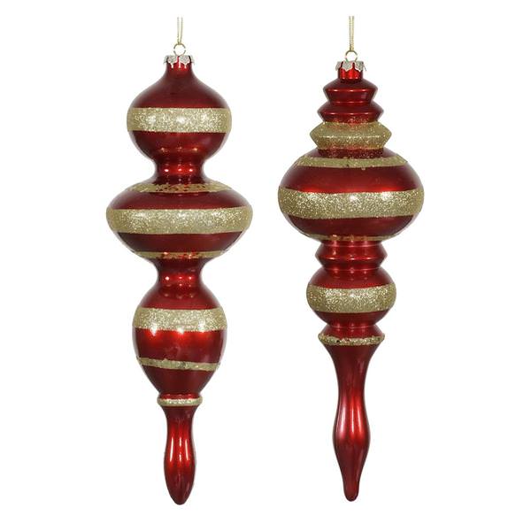 14" Red / Gold Candy Glitter Finial Ornament (2 pack)