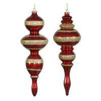 Vickerman 14" Red / Gold Candy Glitter Finial Ornament (2 pack)