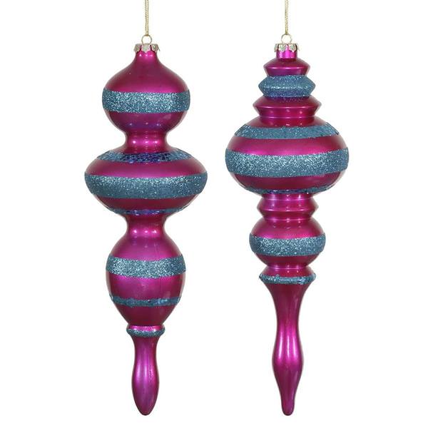 14" Cerise / Teal Candy Finish Finial Ornament 2 Styles (2 pack)