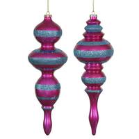 Vickerman 14" Cerise / Teal Candy Finish Finial Ornament 2 Styles (2 pack)