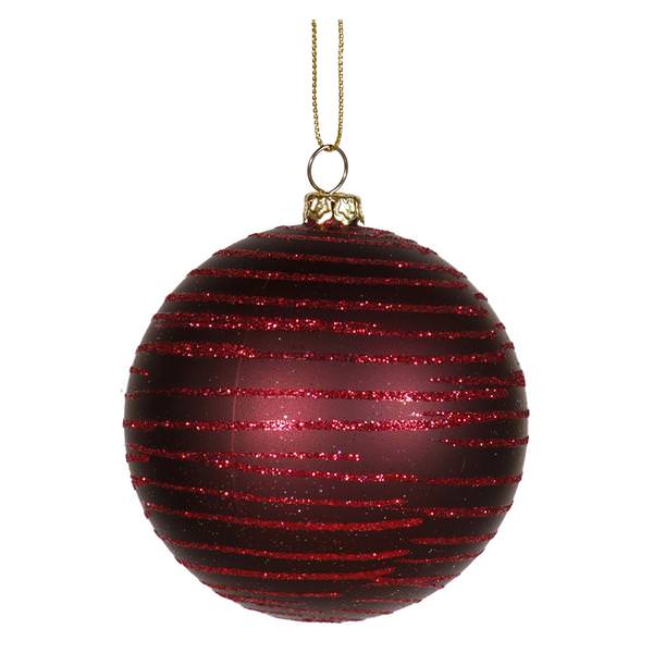 4" Burgundy Matte Glitter Ball Ornament (4 pack)