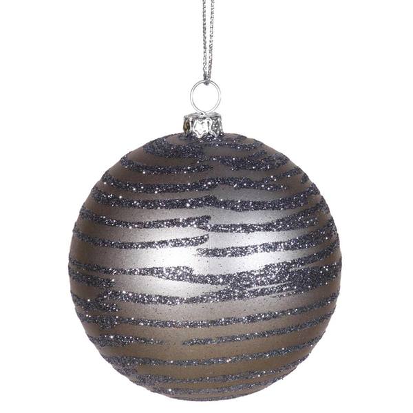 4" Pewter Matte-Glitter Ball Ornament (4 pack)
