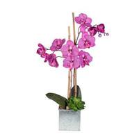 Vickerman 22" Artificial Purple Silk Phalaenopsis Orchid in Silver Metal Square Pot