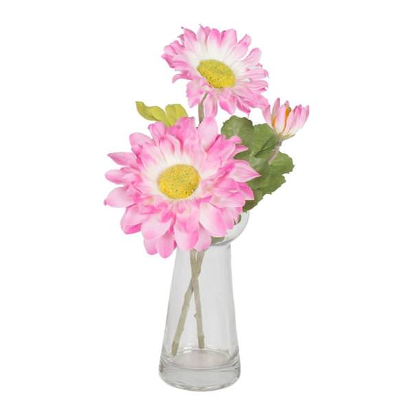 9" Artificial Pink Silk Gerbera Daisy in Clear Glass Vase