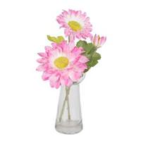 Vickerman 9" Artificial Pink Silk Gerbera Daisy in Clear Glass Vase