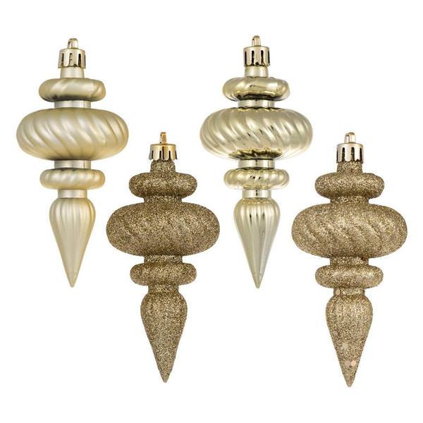 4" Champagne 4 Assorted Finish Finial Ornament (8 pack)
