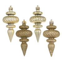 Vickerman 4" Champagne 4 Assorted Finish Finial Ornament (8 pack)