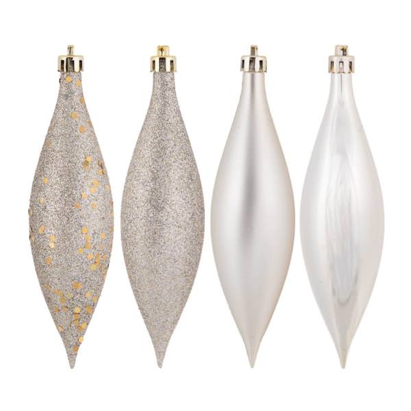 5.5" Champagne 4 Assorted Finish Drop Ornament (8 pack)