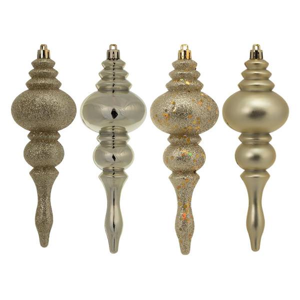 7" Champagne 4 Assorted Finish Finial Ornament (8 pack)