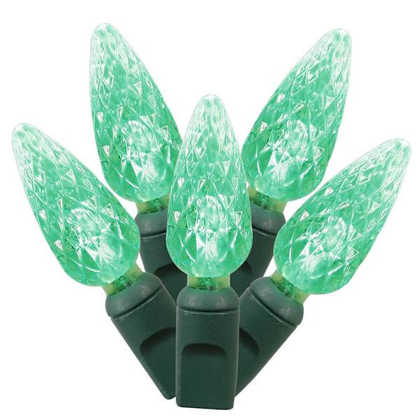 200 Light 100' Green Wire Green LED C6 Set 6" Spacing
