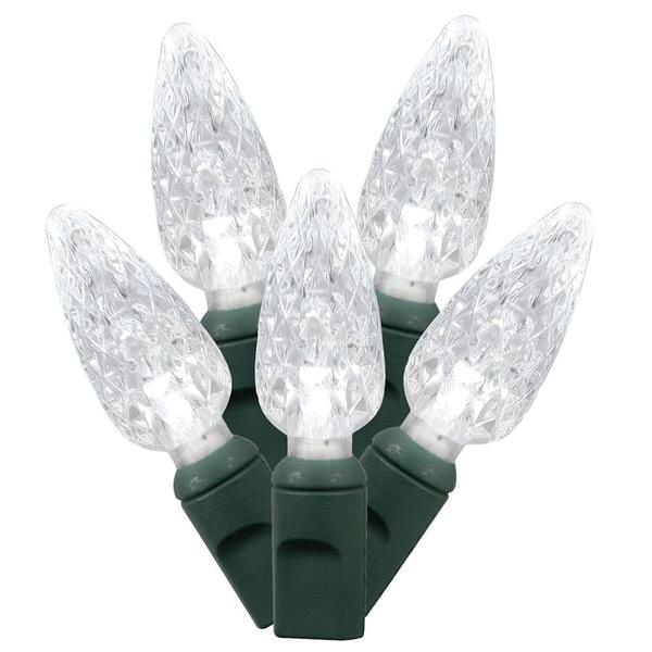 200 Light 100' Green Wire Pure White LED C6 Set 6" Spacing