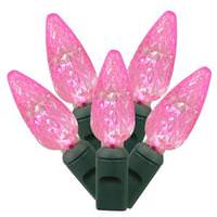 Vickerman 200 Light 100' Green Wire Pink LED C6 String Set 6" Spacing