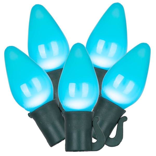 25 Light 16' Light Blue Ceramic LED C7 8" Spacing String Set