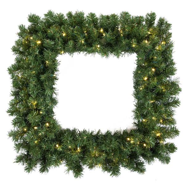36" Artificial Grand Teton Square Wreath 100 Warm White LED Lights