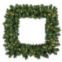 Vickerman 48" Artificial Grand Teton Square Wreath 200 Warm White Wide Angle LED Lights