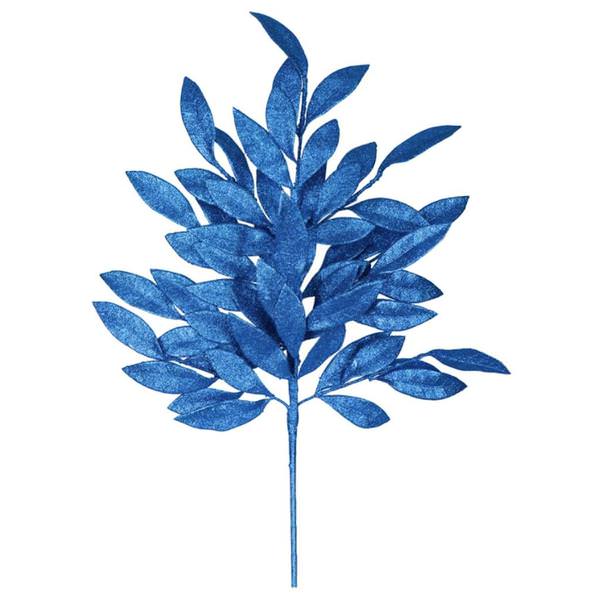 22" Blue Glitter Bay Leaf Spray (6 pack)