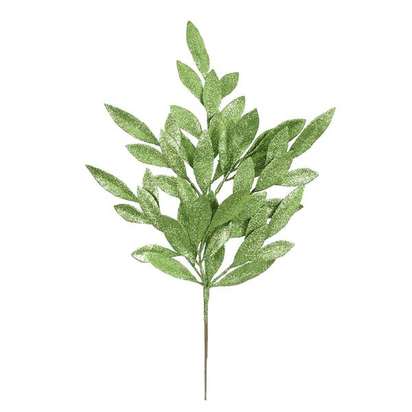 22" Green Glitter Bay Leaf Spray (6 pack)