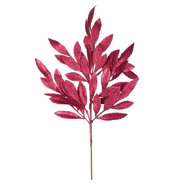 22" Burgundy Glitter Bay Leaf Spray (6 pack)