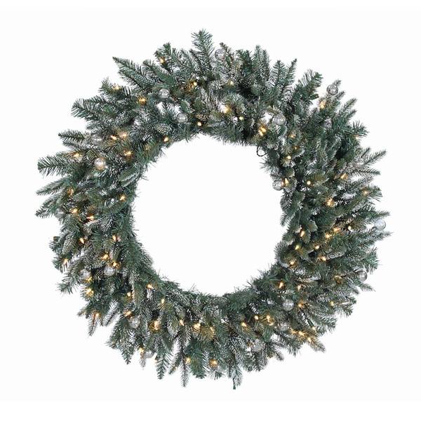 36" Artificial Crystal Frosted Balsam Fir Wreath 100 Clear Lights