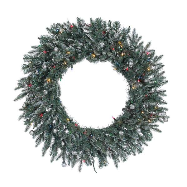 36" Artificial Crystal Frosted Balsam Fir Wreath 100 Multi Color Lights