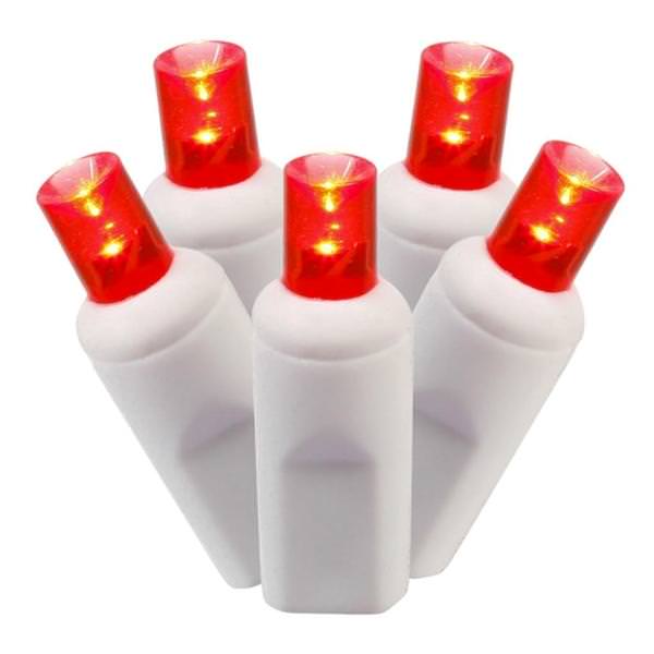 70 Light 9' White Wire Red Wide Angle LED Icicle Light String