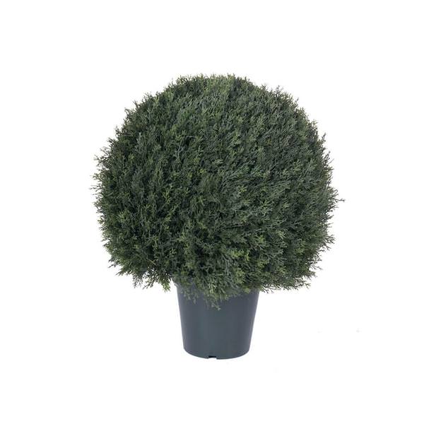 24" Artificial Pond Cypress Ball Shape Topiary in Black Pot