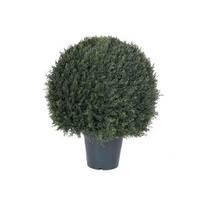 Vickerman 24" Artificial Pond Cypress Ball Shape Topiary in Black Pot