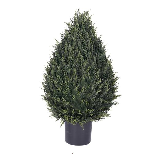 36" Artificial Cedar Pine Cone Topiary in Black Pot