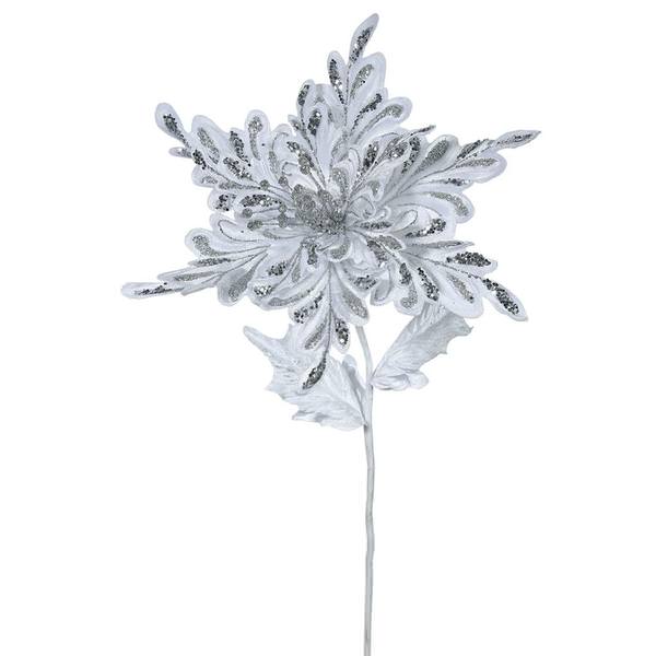 15" Artificial White Velvet Poinsettia Flower Pick (3 pack)