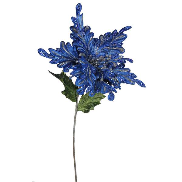 15" Artificial Blue Velvet Poinsettia Flower Pick (3 pack)