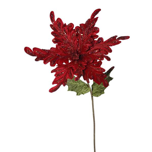 15" Artificial Red Velvet Poinsettia Flower Pick (3 pack)