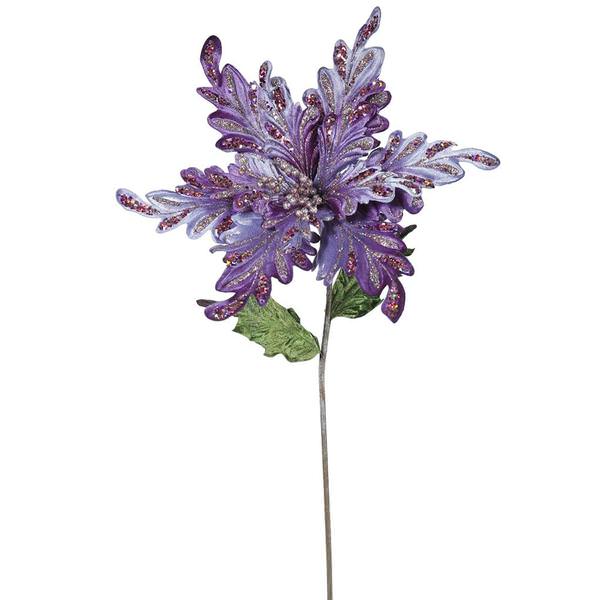 15" Artificial Purple Velvet Poinsettia Flower Pick (3 pack)