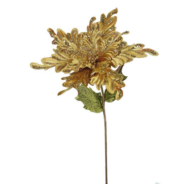 15" Artificial Gold Velvet Poinsettia Flower Pick (3 pack)