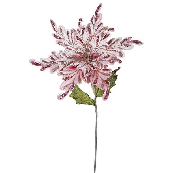 15" Artificial Pink Velvet Poinsettia Flower Pick (3 pack)