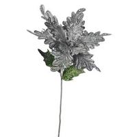 Vickerman 15" Artificial Pewter Velvet Poinsettia Flower Pick (3 pack)