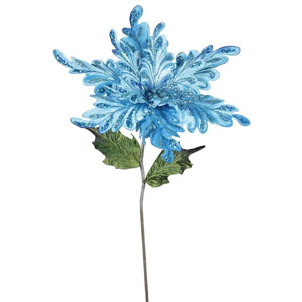 15" Artificial Sky Blue Velvet Poinsettia Flower Pick (3 pack)