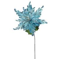 Vickerman 15" Artificial Sea Blue Velvet Poinsettia Flower Pick (3 pack)