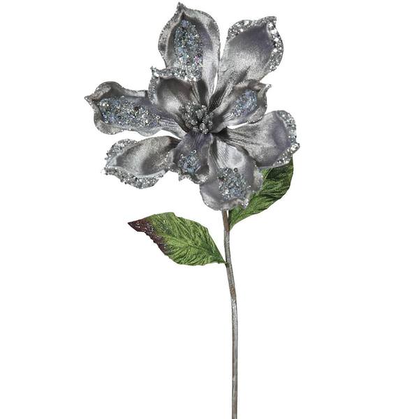 22" Artificial Pewter Velvet Magnolia Flower (3 pack)