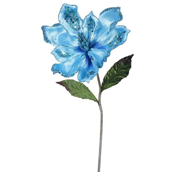 22" Artificial Sky Blue Velvet Magnolia Flower (3 pack)