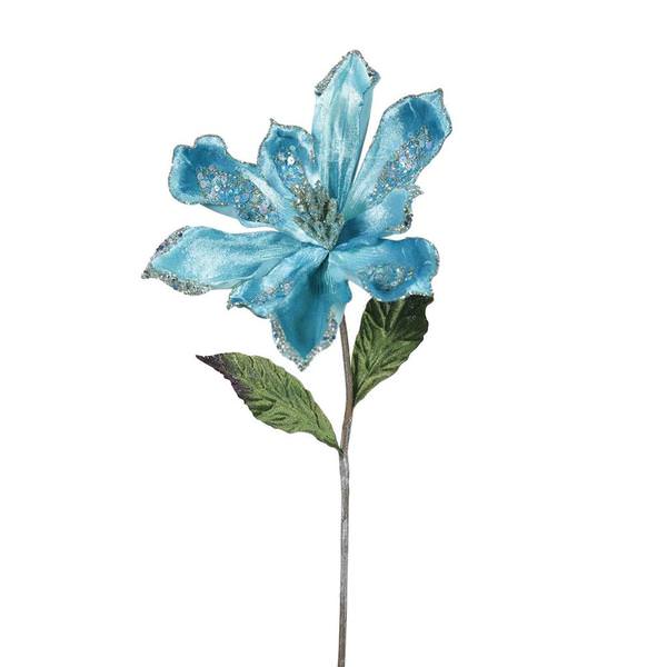 22" Artificial Sea Blue Velvet Magnolia Flower (3 pack)
