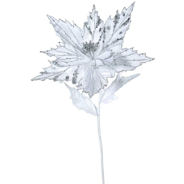 26" Artificial White Velvet Poinsettia Flower (3 pack)