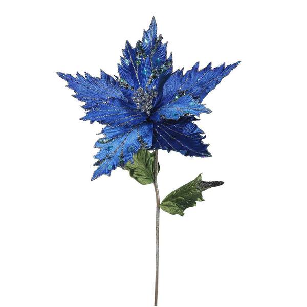 26" Artificial Blue Velvet Poinsettia Flower (3 pack)