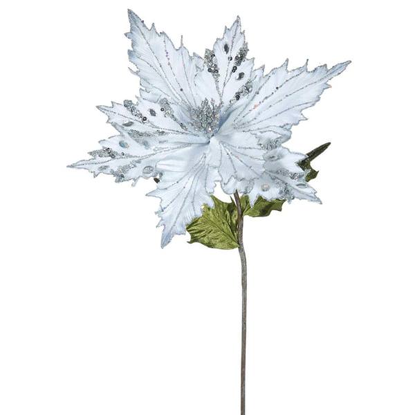 26" Artificial Silver Velvet Poinsettia Flower (3 pack)