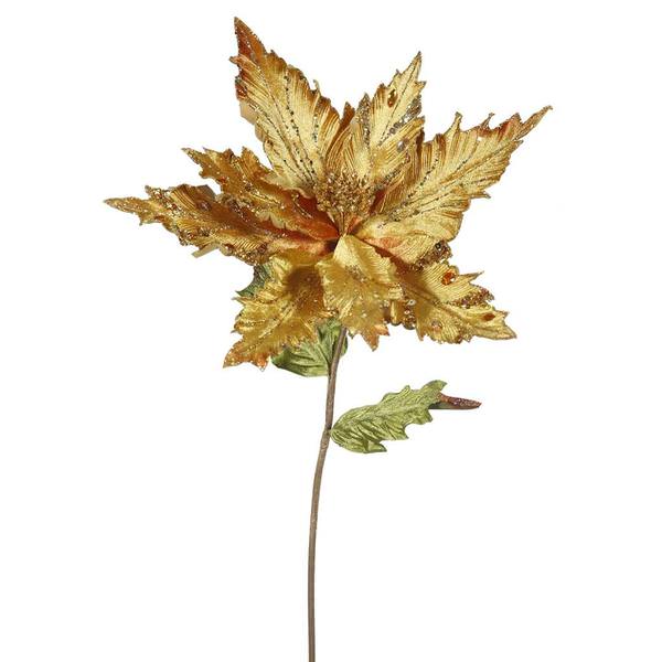 26" Artificial Gold Velvet Poinsettia Flower (3 pack)