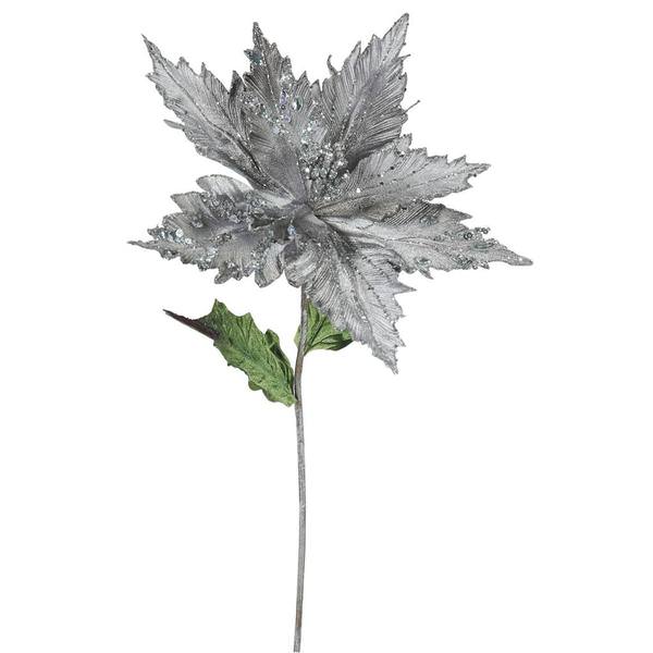 26" Artificial Pewter Velvet Poinsettia Flower (3 pack)