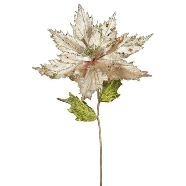 26" Artificial Champagne Velvet Poinsettia Flower (3 pack)