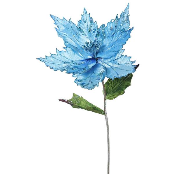 26" Artificial Sky Blue Velvet Poinsettia Flower (3 pack)