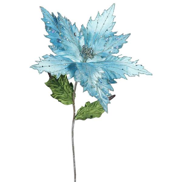 26" Artificial Sea Blue Velvet Poinsettia Flower (3 pack)