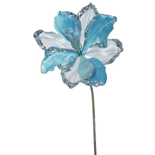 20" Artificial Sea Blue Velvet Amaryllis Flower (3 pack)